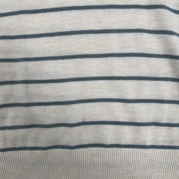 Nyland Cream & Blue Knit Striped Short Sleeve Sweater | Size M - Picture 8 of 9